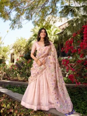 Pink Gold Crush Lehenga Choli with Sequins & Thread Embroidery