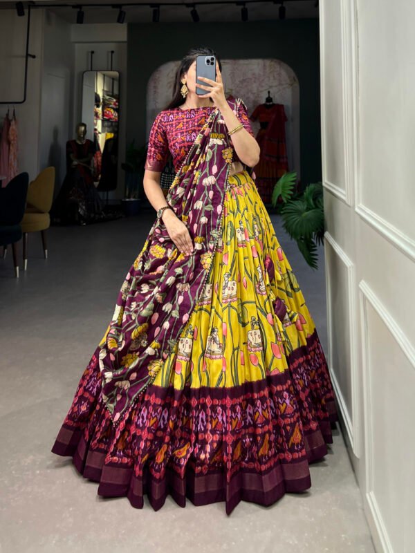 Bandhani Print Lehenga Choli with Ajrakh Print and Foil Lacework - Image 2