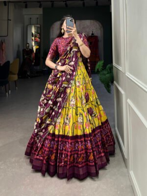 Bandhani Print Lehenga Choli with Ajrakh Print and Foil Lacework