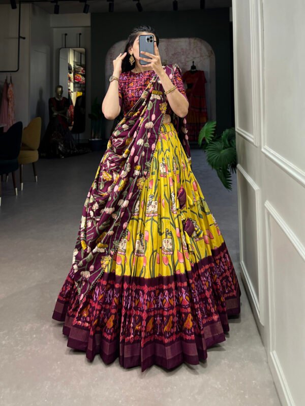 Bandhani Print Lehenga Choli with Ajrakh Print and Foil Lacework - Image 3