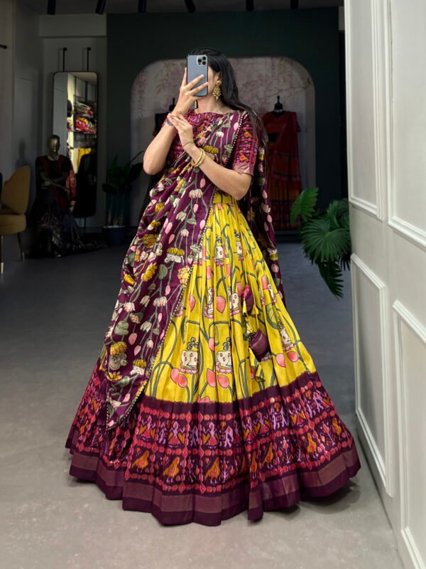 Bandhani Print Lehenga Choli with Ajrakh Print and Foil Lacework - Image 4