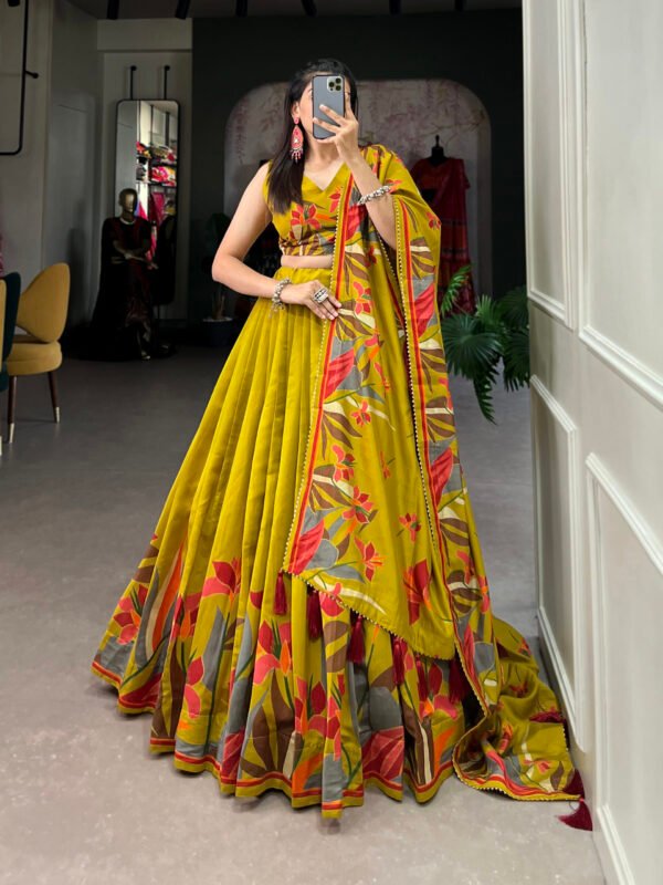 Tusser Silk Lehenga Choli with Floral Print and Foil Work - Image 6