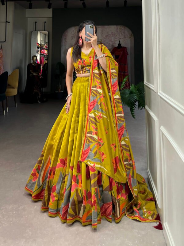 Tusser Silk Lehenga Choli with Floral Print and Foil Work - Image 8
