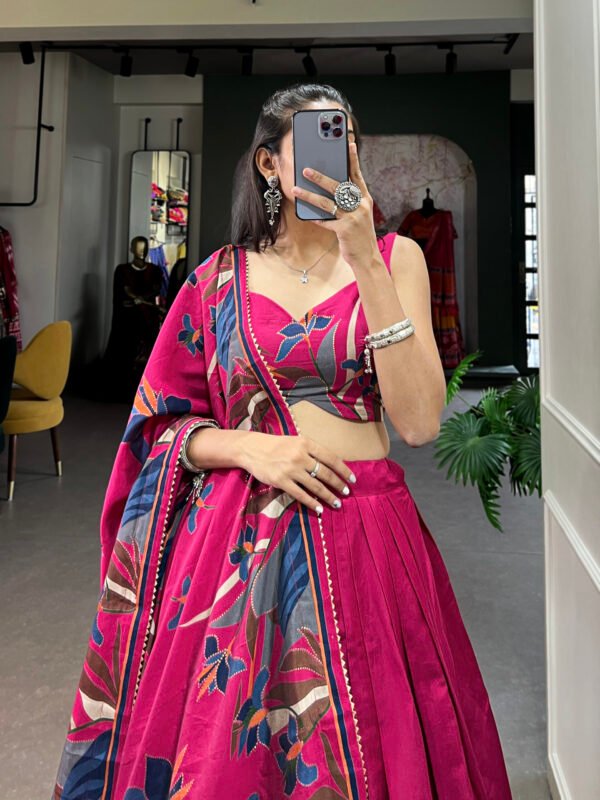 Tusser Silk Lehenga Choli with Floral Print and Foil Work - Image 2
