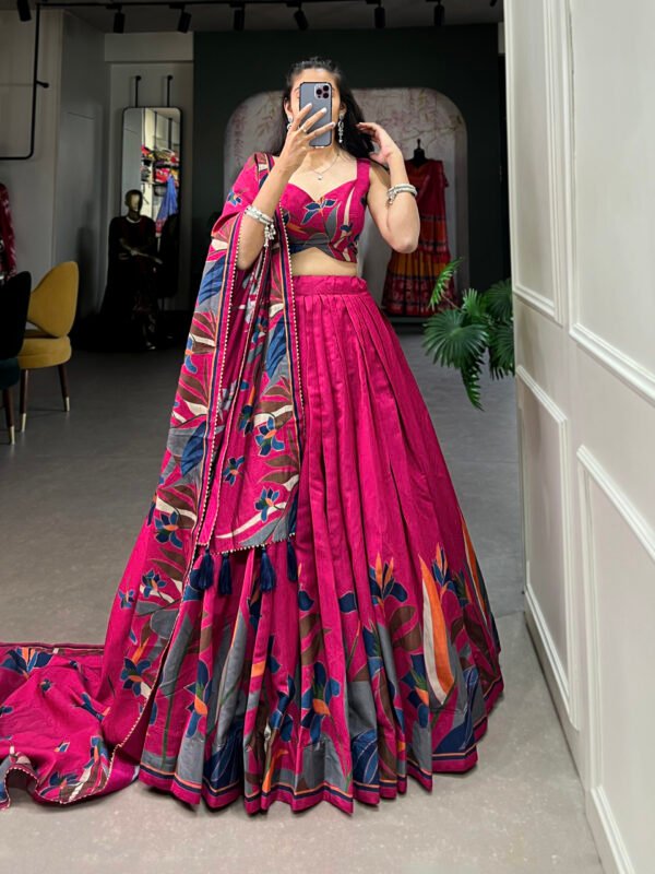 Tusser Silk Lehenga Choli with Floral Print and Foil Work - Image 3