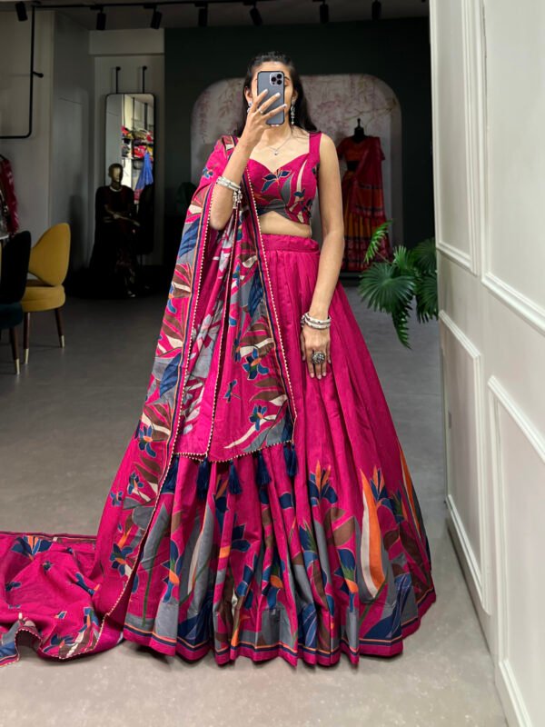 Tusser Silk Lehenga Choli with Floral Print and Foil Work