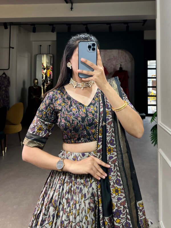 Tussar Silk Floral Lehenga Choli with Foil Work and Dupatta with Modern Elegance - Image 6