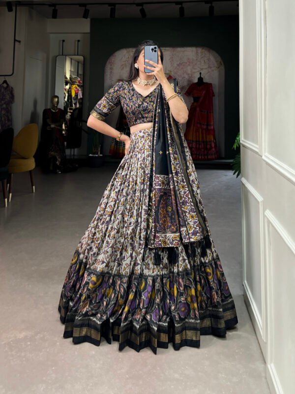 Tussar Silk Floral Lehenga Choli with Foil Work and Dupatta with Modern Elegance - Image 8