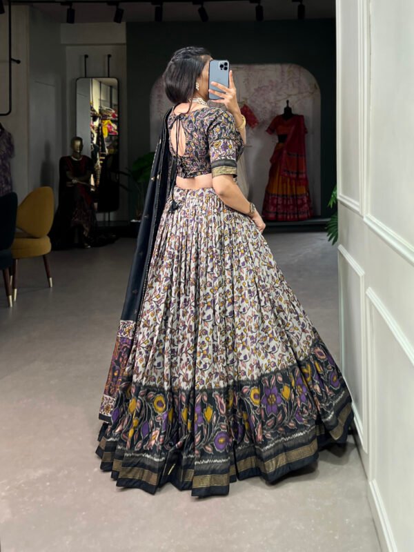 Tussar Silk Floral Lehenga Choli with Foil Work and Dupatta with Modern Elegance - Image 9