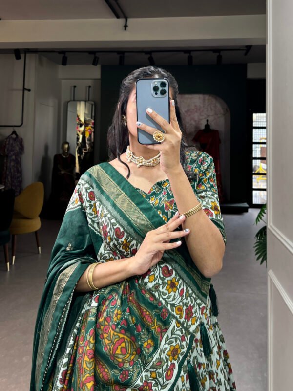 Tussar Silk Floral Lehenga Choli with Foil Work and Dupatta with Modern Elegance - Image 2
