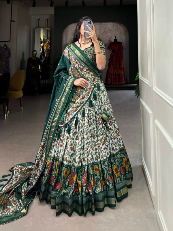 Tussar Silk Floral Lehenga Choli with Foil Work and Dupatta with Modern Elegance - Image 3