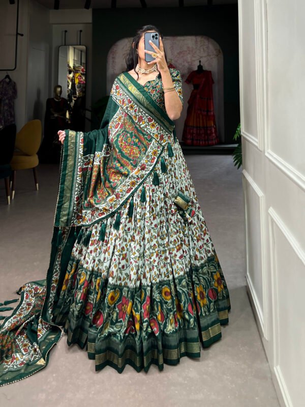 Tussar Silk Floral Lehenga Choli with Foil Work and Dupatta with Modern Elegance