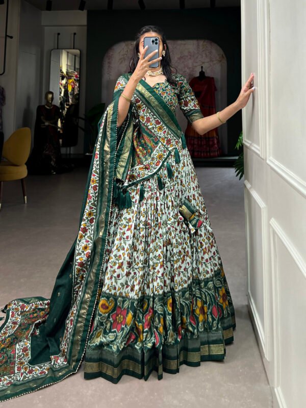 Tussar Silk Floral Lehenga Choli with Foil Work and Dupatta with Modern Elegance - Image 4