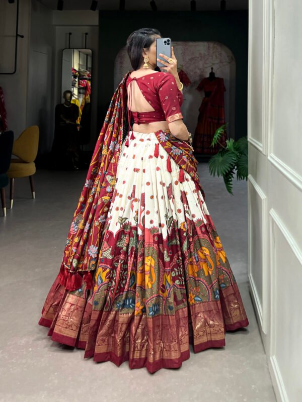 Elegant Tussar Silk Kalamkari Print Lehenga Choli with Foil Work Border - Image 5