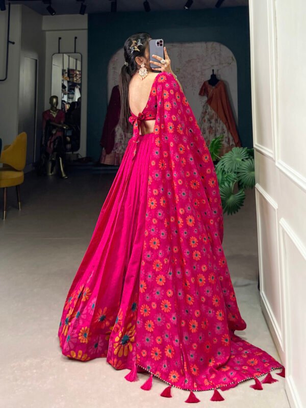 Exquisite Tusser Silk Lehenga Choli with Floral Print & Foil Work - Image 2