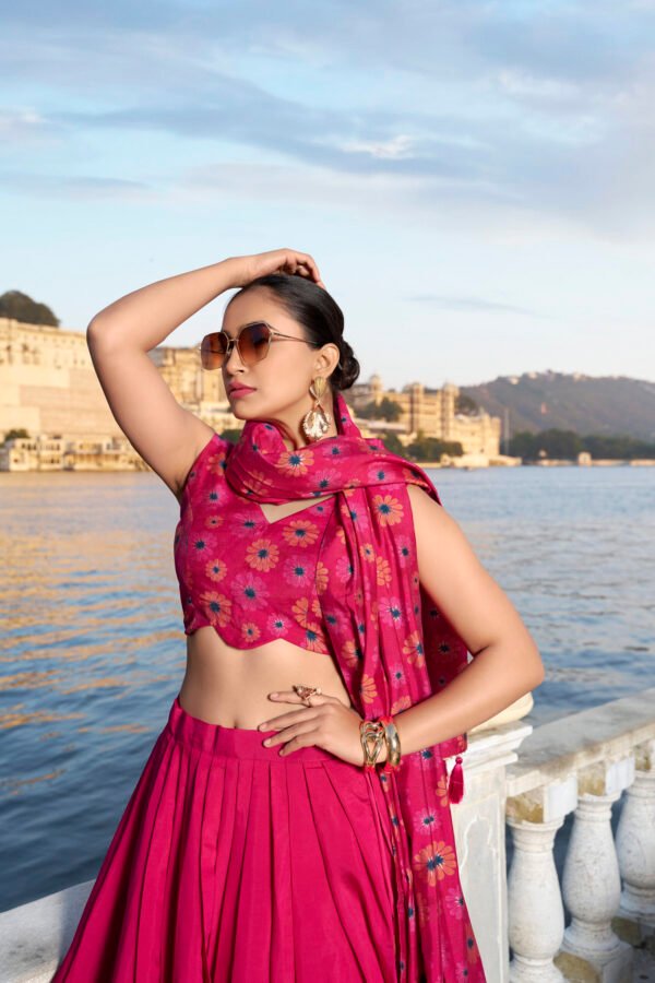 Exquisite Tusser Silk Lehenga Choli with Floral Print & Foil Work - Image 5