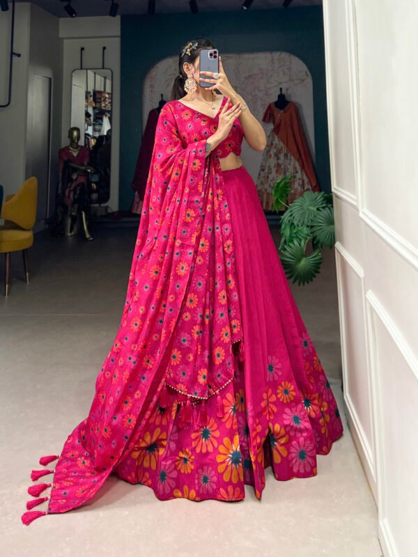 Exquisite Tusser Silk Lehenga Choli with Floral Print & Foil Work - Image 4