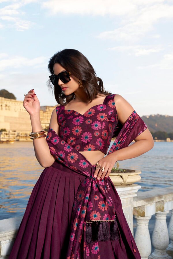 Exquisite Tusser Silk Lehenga Choli with Floral Print & Foil Work - Image 9