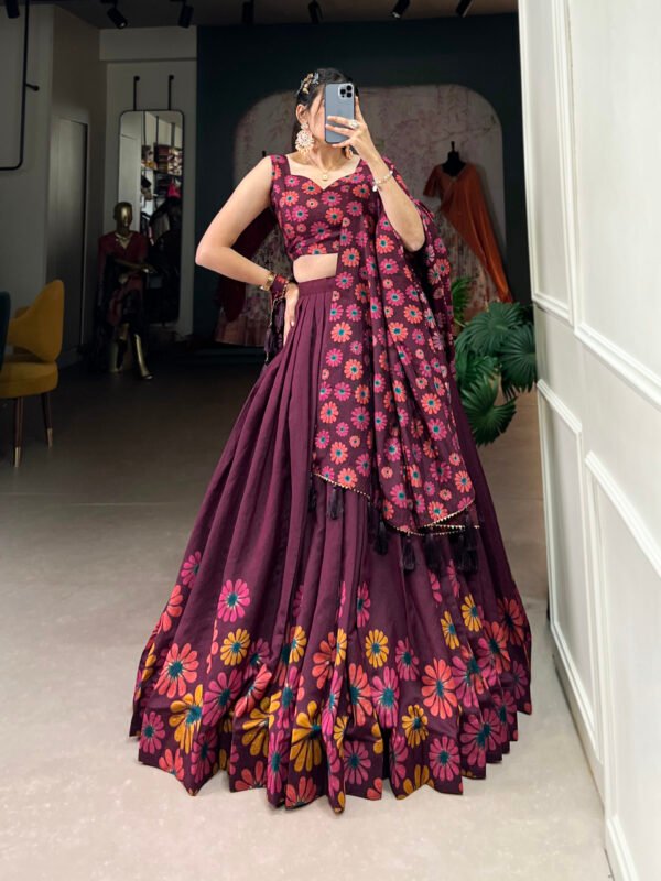 Exquisite Tusser Silk Lehenga Choli with Floral Print & Foil Work - Image 10