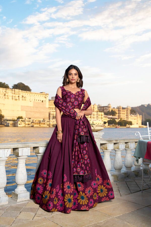 Exquisite Tusser Silk Lehenga Choli with Floral Print & Foil Work - Image 11