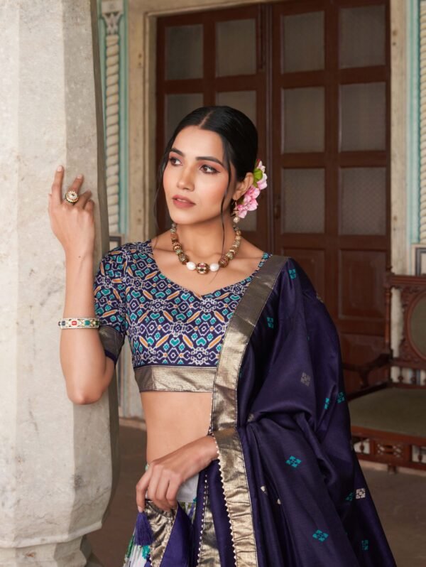 Blossom Royale: Tussar Silk Floral Print Lehenga Choli Set with Foil Work & Gotta Patti Lace Dupatta - Image 4