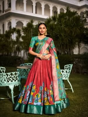 Tussar Silk Lehenga Choli with Floral Print and Foil Work