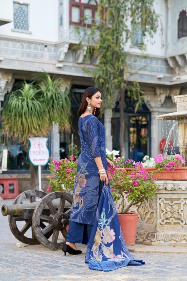 Stunning Roman Silk Salwar Suit with Floral Bead Handwork - Image 2