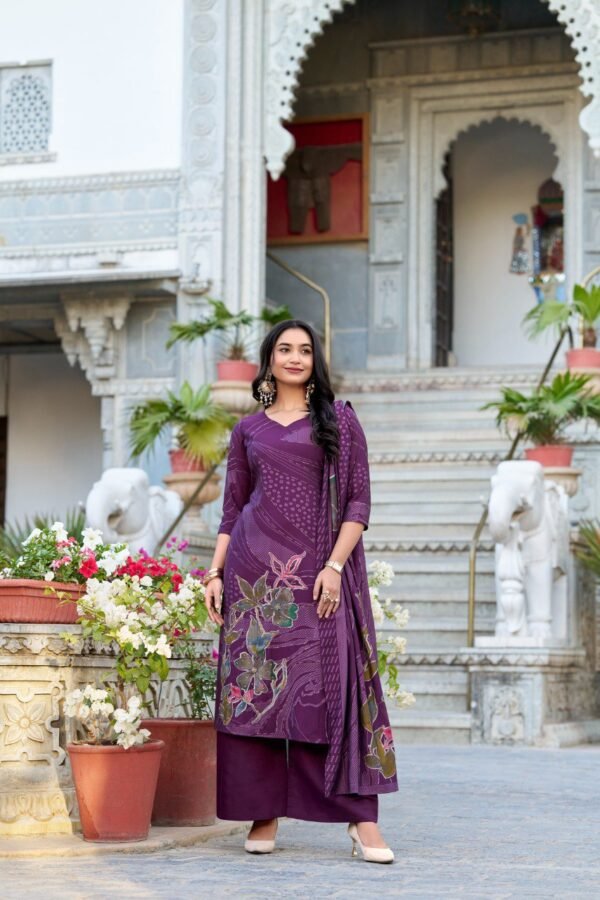 Stunning Roman Silk Salwar Suit with Floral Bead Handwork - Image 5