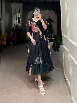 Black Color Floral Printed Georgette Dress for Women