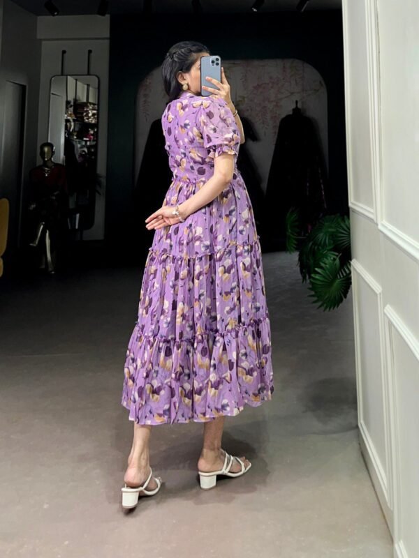 Purple Sophisticated Tabby Silk Printed Frock - Image 2