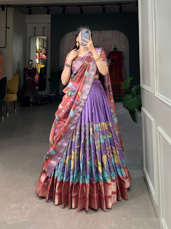 Lavender color Tussar Silk Floral and Patola Print Lehenga Choli Set with Jacquard Border - Image 4
