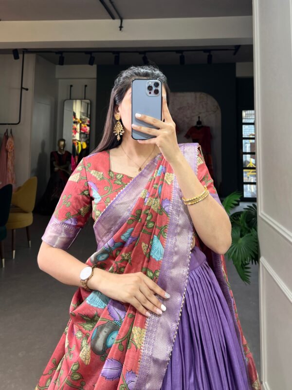 Lavender color Tussar Silk Floral and Patola Print Lehenga Choli Set with Jacquard Border - Image 5