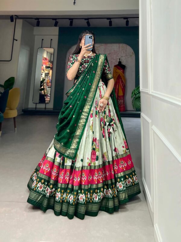 Tusser Silk Floral Lehenga Choli with Foil Work and Dupatta