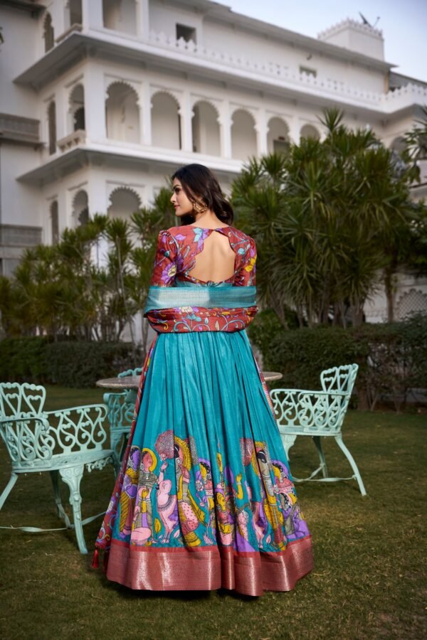 Tussar Silk Lehenga Choli with Floral Print and Foil Work - Image 9