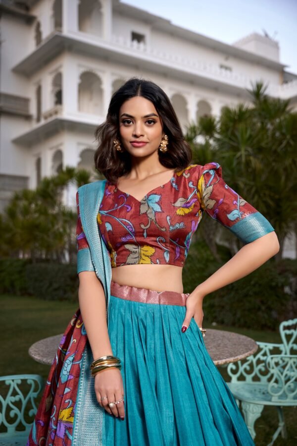 Tussar Silk Lehenga Choli with Floral Print and Foil Work - Image 7