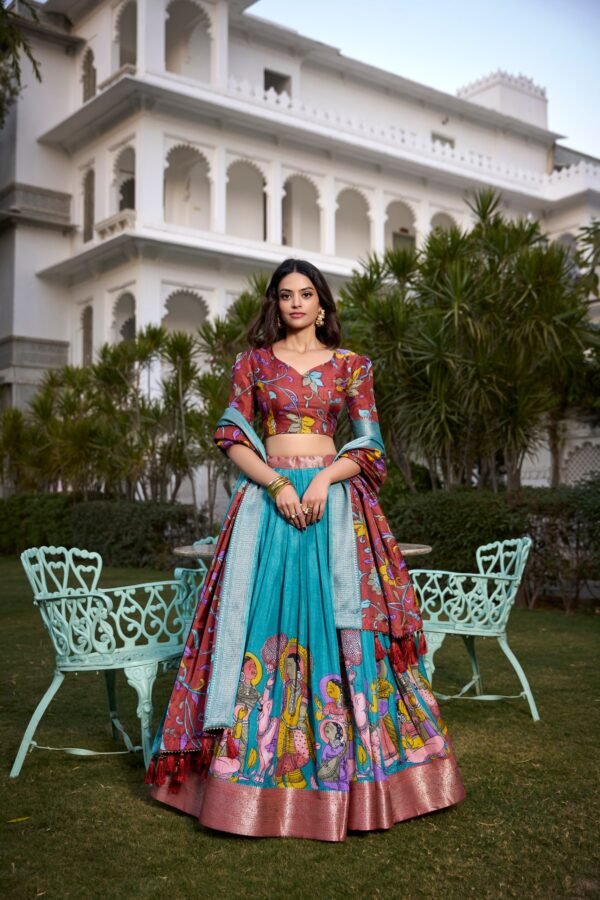 Tussar Silk Lehenga Choli with Floral Print and Foil Work - Image 6