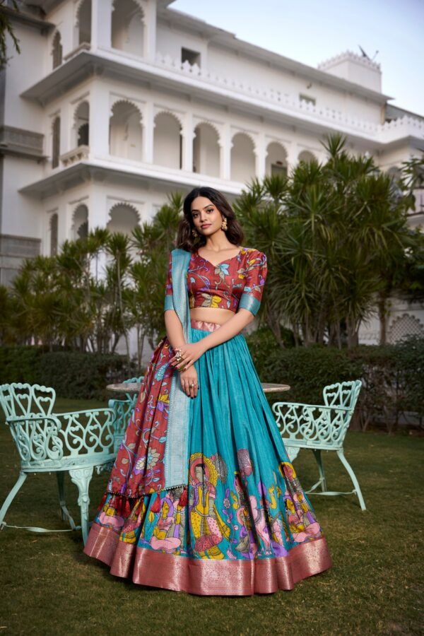 Tussar Silk Lehenga Choli with Floral Print and Foil Work - Image 5