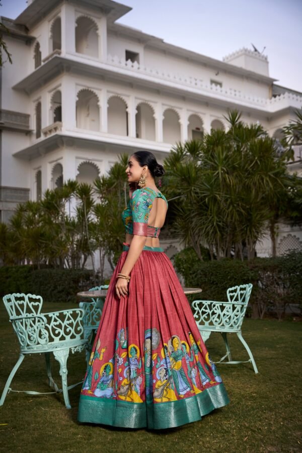 Tussar Silk Lehenga Choli with Floral Print and Foil Work - Image 2