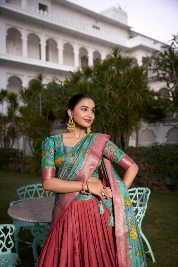 Tussar Silk Lehenga Choli with Floral Print and Foil Work - Image 3