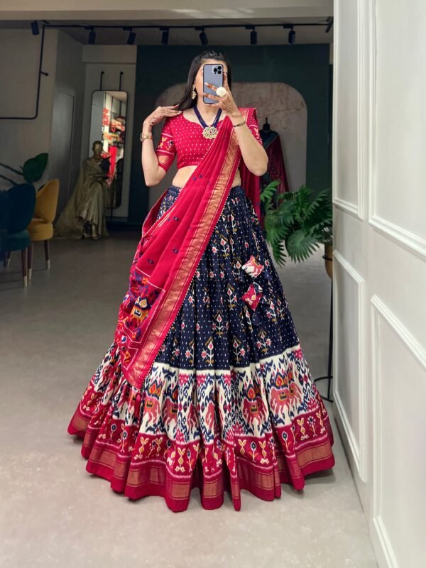 Tusser Silk Floral Print Lehenga Choli Set with Dupatta - Image 3