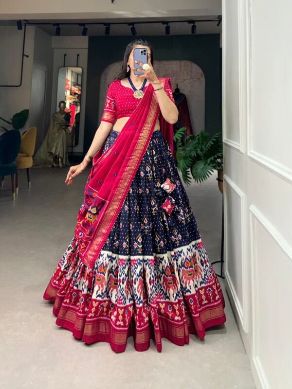 Tusser Silk Floral Print Lehenga Choli Set with Dupatta - Image 4