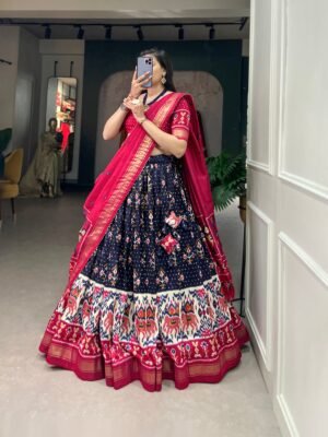 Tusser Silk Floral Print Lehenga Choli Set with Dupatta