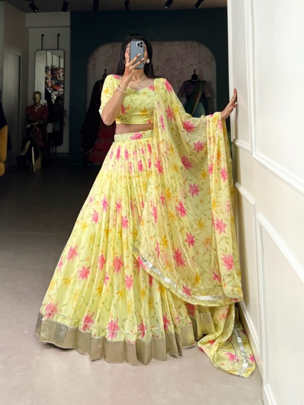 Tabby Silk Lehenga Choli with Floral Print & Lace Touch Up - Image 5