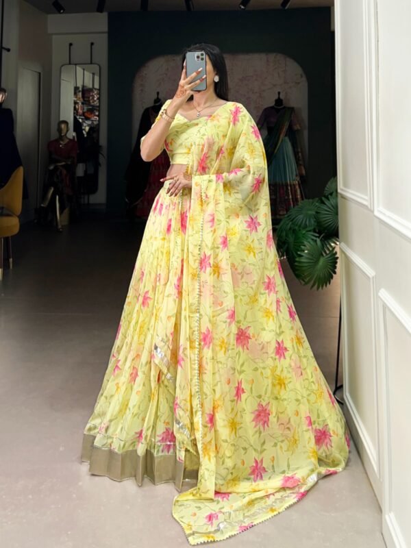 Tabby Silk Lehenga Choli with Floral Print & Lace Touch Up - Image 4