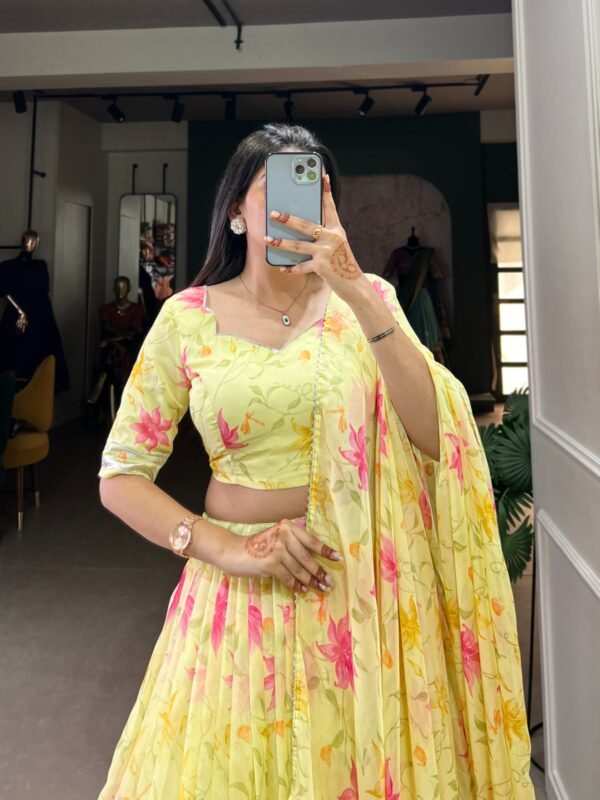 Tabby Silk Lehenga Choli with Floral Print & Lace Touch Up - Image 6