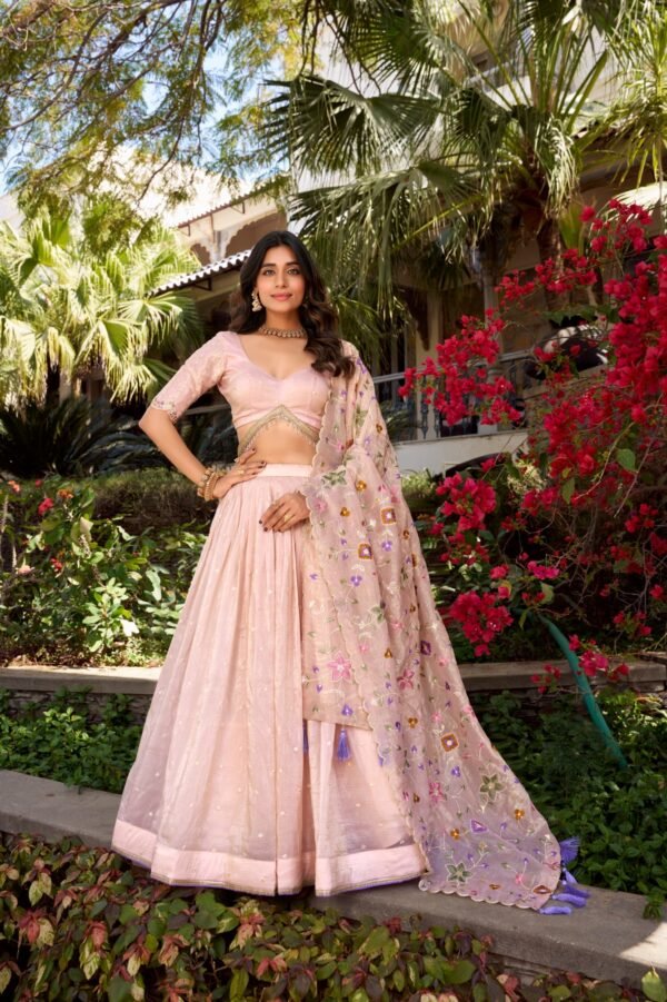 Pink Gold Crush Lehenga Choli with Sequins & Thread Embroidery - Image 2