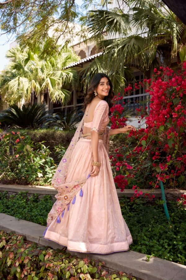 Pink Gold Crush Lehenga Choli with Sequins & Thread Embroidery - Image 3