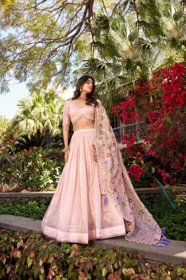 Pink Gold Crush Lehenga Choli with Sequins & Thread Embroidery - Image 4