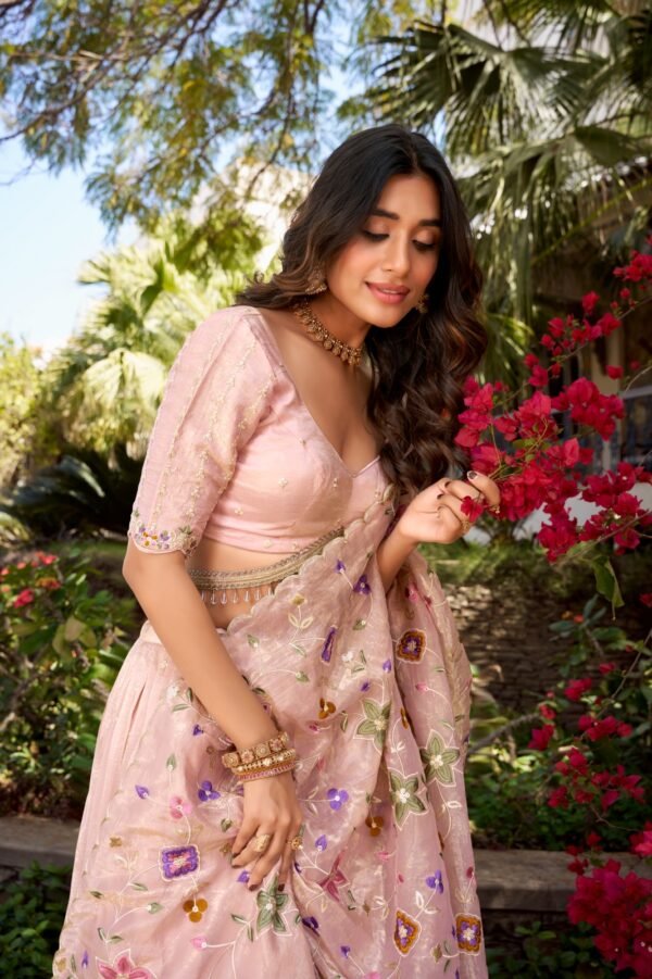 Pink Gold Crush Lehenga Choli with Sequins & Thread Embroidery - Image 5