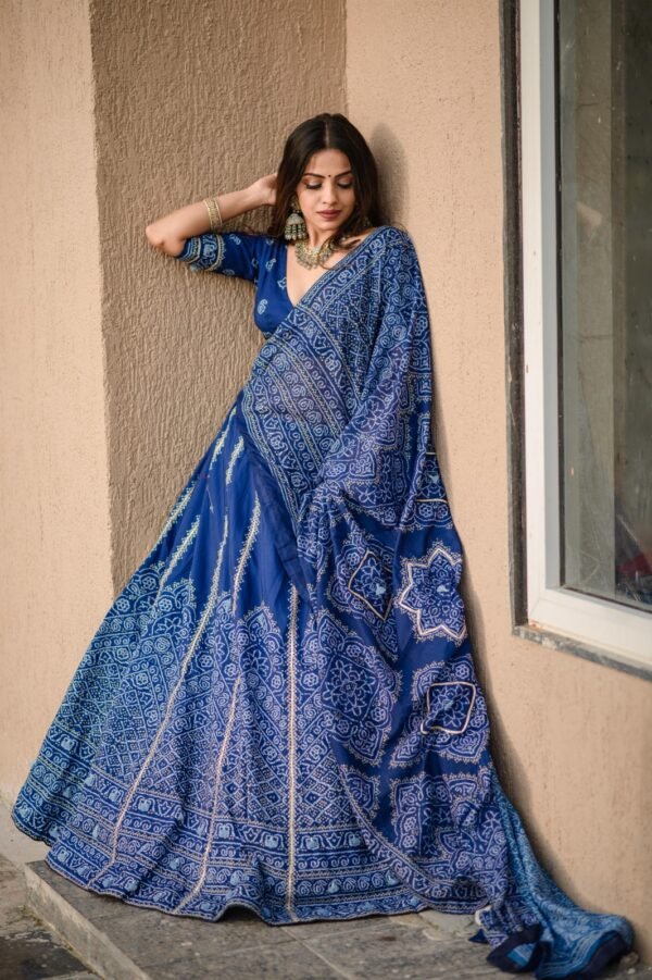 Blue Vaishali Silk Lehenga Choli with Gota Patti & Tassels Work - Image 3